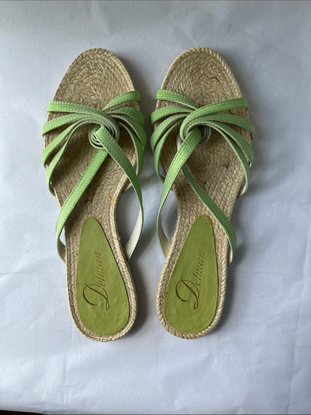 Delman Light Green Knotted Espadrille Slide Sandals for Women
